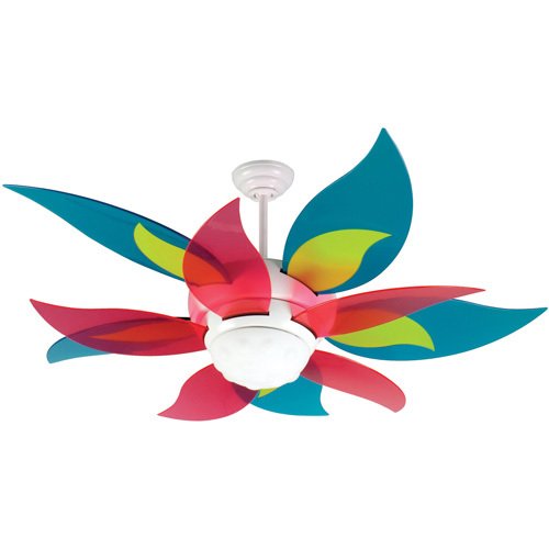 52" Ceiling Fan in White with Specialty Blades in Candy and Integrated Light Kit