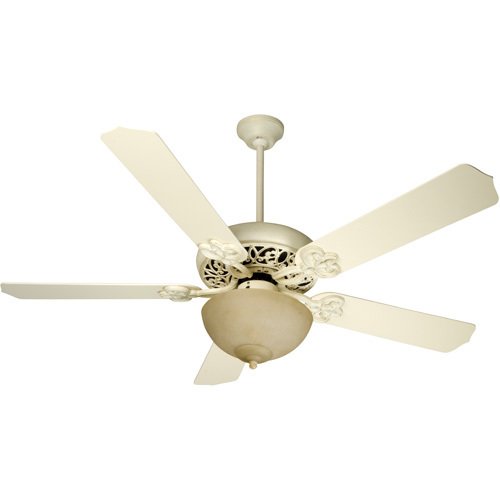 52" Ceiling Fan in Antique White Distressed with Contractor Blades in Antique White and Light Kit
