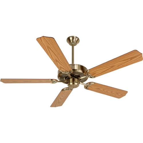 52" Contractor's Design Ceiling Fan in Antique Brass with Contractor Blades in Light Oak