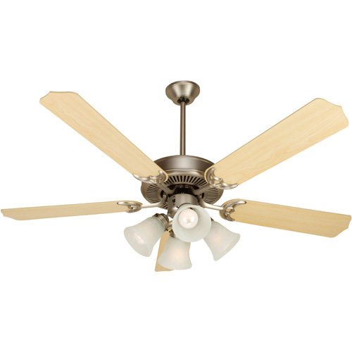 52" CD Ceiling Fan in Brushed Nickel with Contractor Blades in Maple and Integrated Light Kit