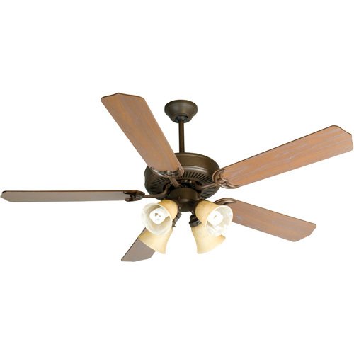 52" CD Ceiling Fan in Aged Bronze with Contractor Blades in Washed Walnut Birch and Light Kit