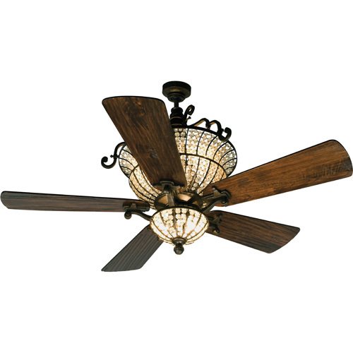 54" Ceiling Fan with Premier Blades in Hand Scraped Walnut and Light Kit in Peruvian