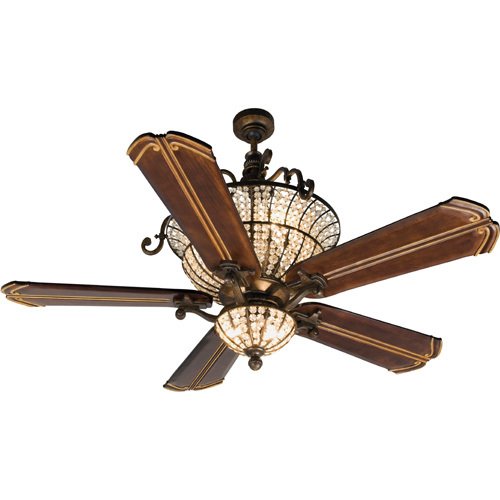 56" Ceiling Fan with Custom Carved Blades in Chamberlain Walnut and Light Kit in Peruvian