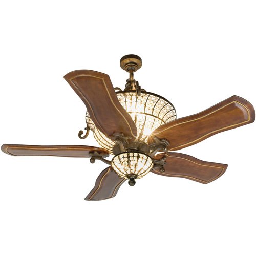 54" Ceiling Fan with Custom Carved Blades in Constantina Walnut and Light Kit in Peruvian