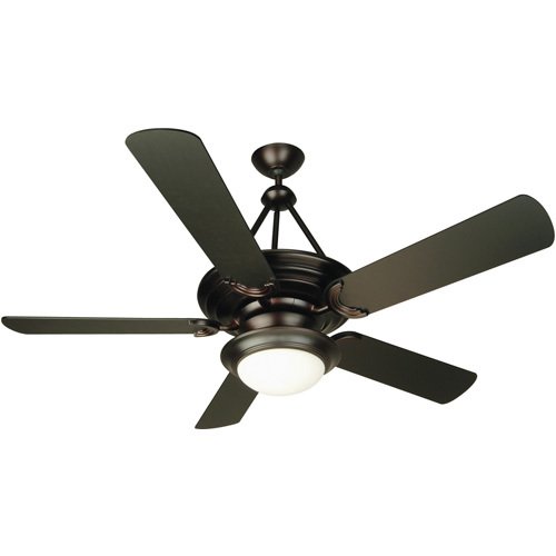 52" Ceiling Fan with Plus Blades and Flushmount Elegance Light Kit in Oiled Bronze with Cased White Glass