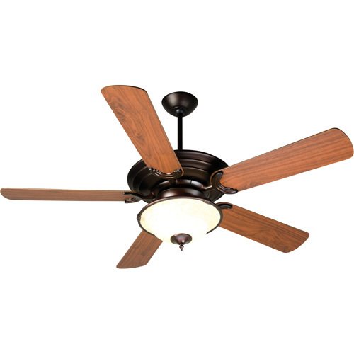 52" Ceiling Fan with Plus Blades in Walnut and Metal Rim Bowl Light Kit in Oiled Bronze with Antique Scavo Glass