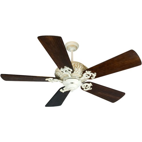54" Ceiling Fan in Antique White Distressed with Premier Blades in Hand Scraped Walnut