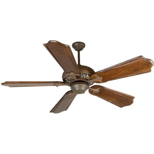 56" Ceiling Fan in Aged Bronze with Vintage Madera with Custom Carved Blades in Classic Ebony and Optional Light Kit