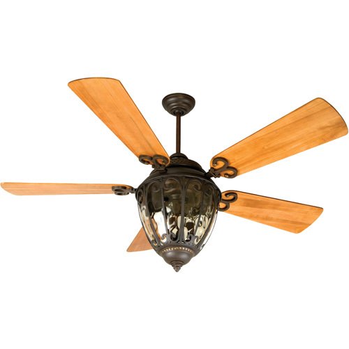 54" Ceiling Fan in Aged Bronze with Premier Blades in Distressed Oak and Integrated Light Kit
