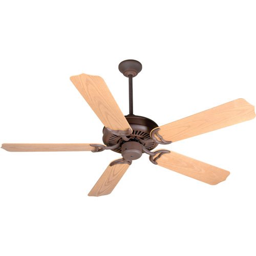 52" Porch Ceiling Fan in Rustic Iron with Outdoor Standard Blades in Light Oak
