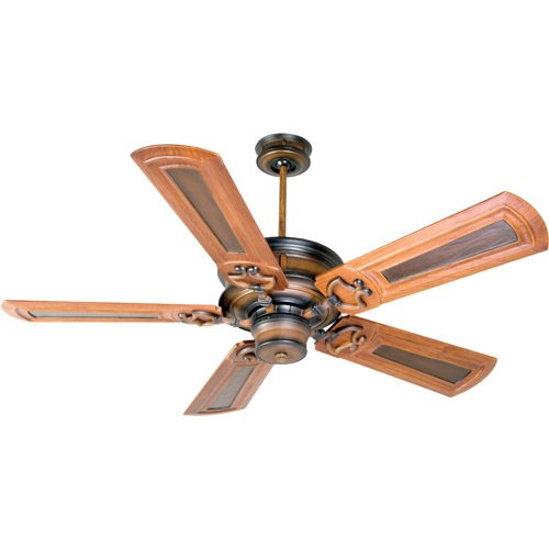 56" Ceiling Fan in Dark Coffee with Vintage Madera with Custom Carved Blades in Oak/Walnut