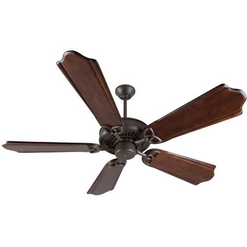 56" Ceiling Fan in Aged Bronze with Custom Carved Blades in Classic Ebony