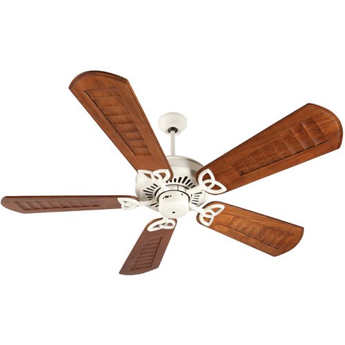 56" Ceiling Fan in Antique White with Custom Carved Blades in Walnut