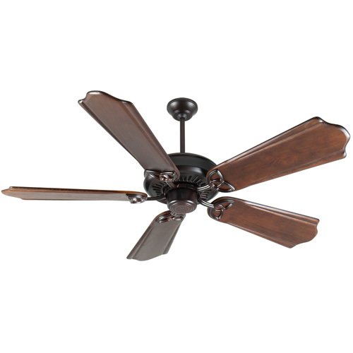 56" Ceiling Fan in Oiled Bronze with Custom Carved Blades in Classic Ebony