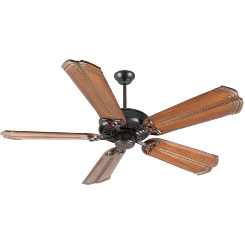 56" Ceiling Fan in Oiled Bronze with Custom Carved Blades in Chamberlain Oak