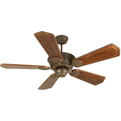 56" Ceiling Fan in Aged Bronze with Custom Carved Blades in Ophelia Walnut/Vintage Madera