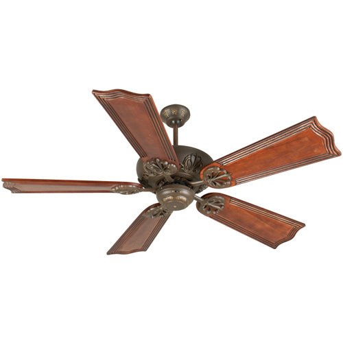 56" Ceiling Fan in Aged Bronze with Custom Carved Blades in Wellington Mahogany