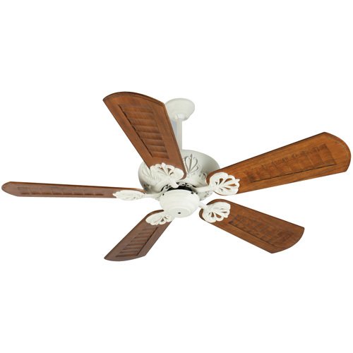 56" Ceiling Fan in Antique White with Custom Carved Blades in Walnut
