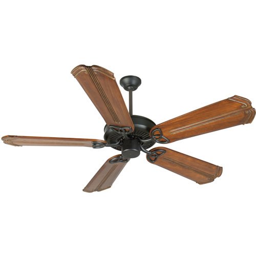 56" Ceiling Fan in Flat Black with Custom Carved Blades in Chamberlain Oak