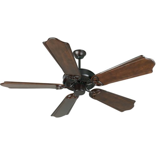 56" Ceiling Fan in Oiled Bronze with Custom Carved Blades in Classic Ebony