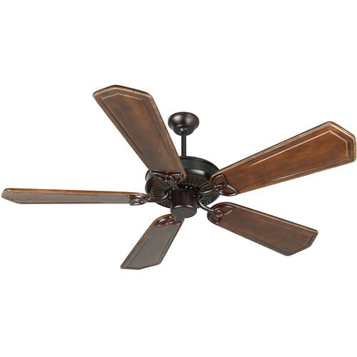 56" Ceiling Fan in Oiled Bronze with Custom Carved Blades in Ophelia Walnut/Vintage Madera
