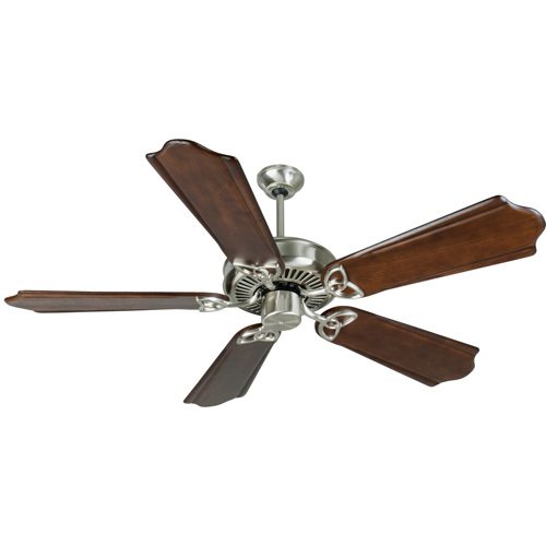56" Ceiling Fan in Stainless Steel with Custom Carved Blades in Classic Ebony