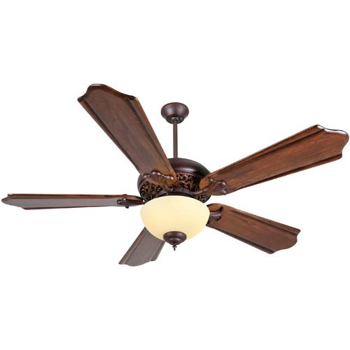 56" Ceiling Fan in Oiled Bronze Gilded with Custom Carved Blades in Classic Ebony and Optional Light Kit