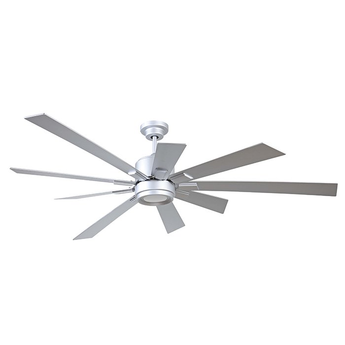 72" Ceiling Fan in Titanium with Custom Katana Blades and Matte White Glass