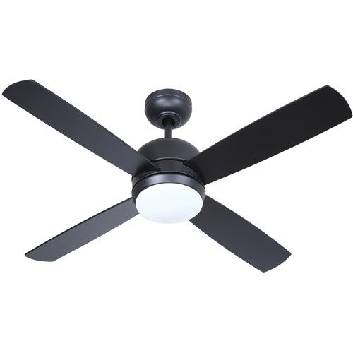 44" Ceiling Fan with Light Kit in Flat Black and Opal Frost Glass with Integrated Blades