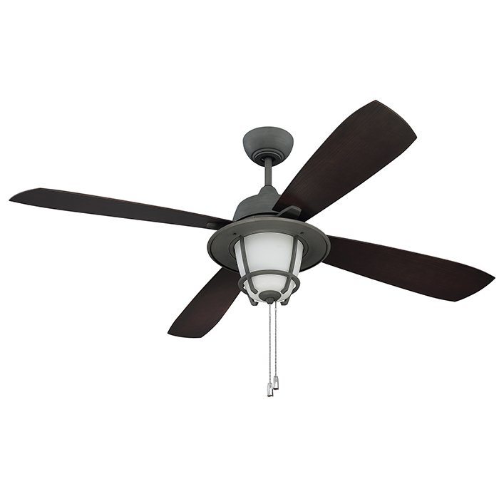 56" Ceiling Fan in Aged Galvanized with Dark Walnut Blades and White Frost Glass