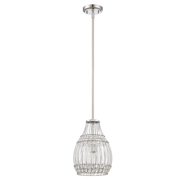 1 Light Mini Pendant with Rods in Chrome with Set Crystal 