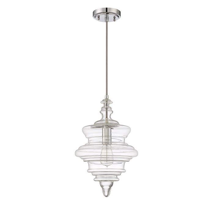 1 Light Mini Pendant with Cord in Chrome with Clear Glass