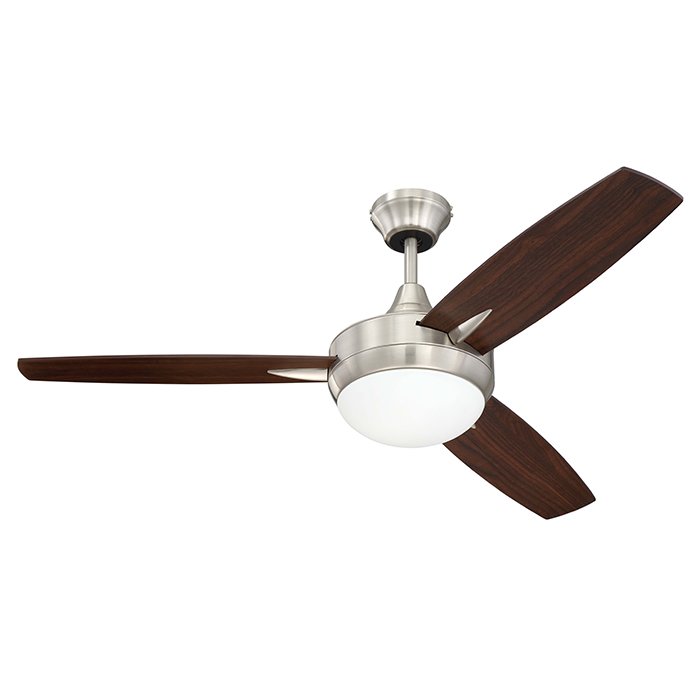 48" Ceiling Fan in Brushed Polished Nickel with Walnut/Dark Oak Blades and White Frost Glass