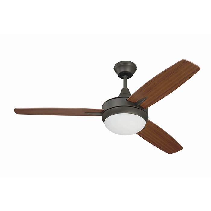 48" Ceiling Fan in Espresso with Mahogany/Teak Blades and White Frost Glass