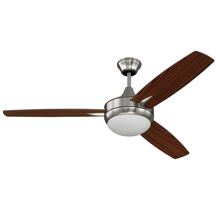 52" Ceiling Fan in Brushed Polished Nickel with Walnut/Dark Oak Blades and White Frost Glass