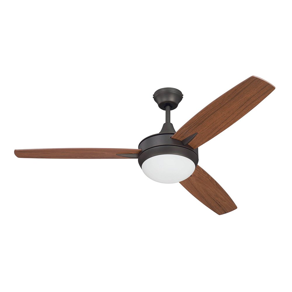 52" Ceiling Fan in Espresso with Mahogany/Teak Blades and White Frost Glass