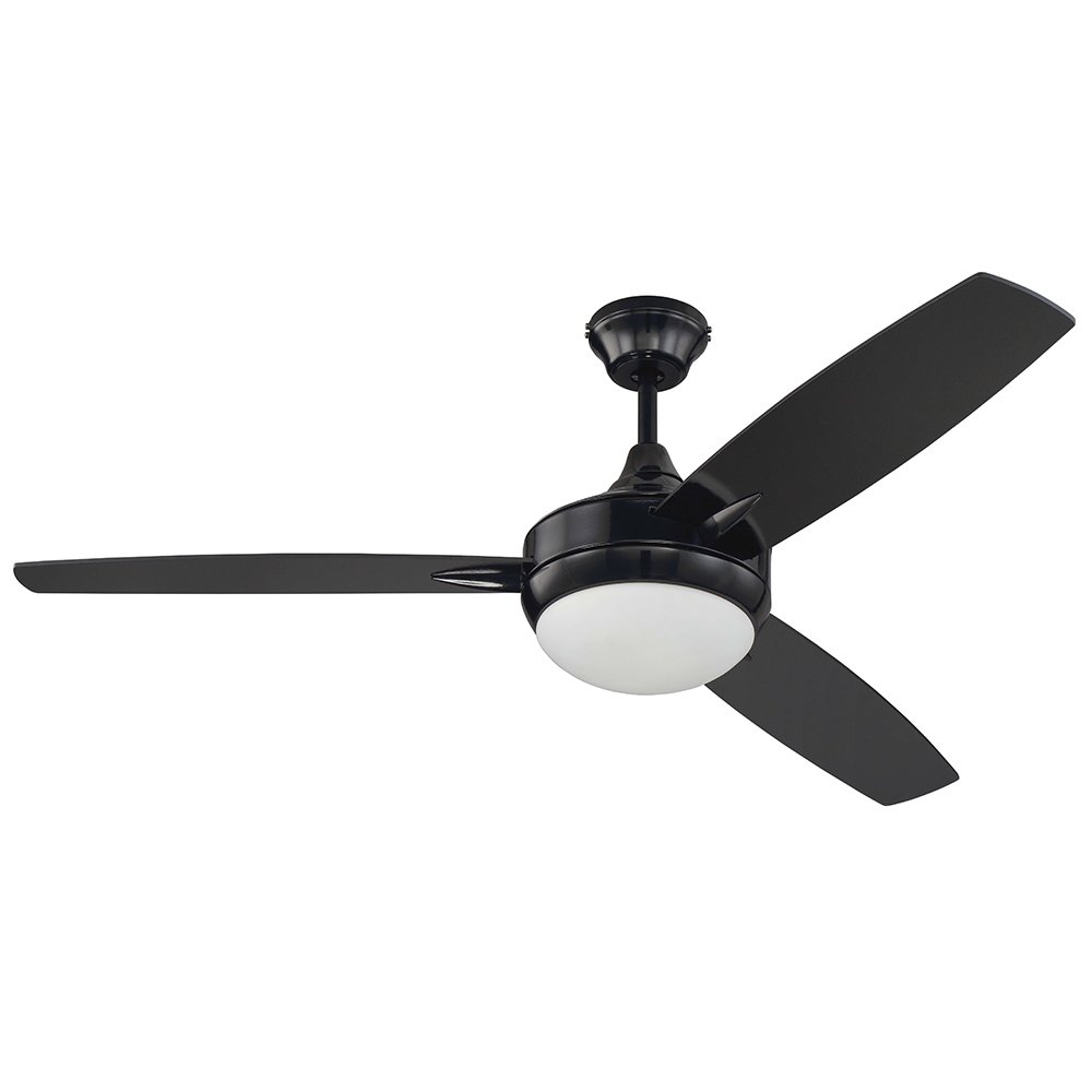52" Ceiling Fan in Gloss Black with Gloss Black Blades and White Frost Glass