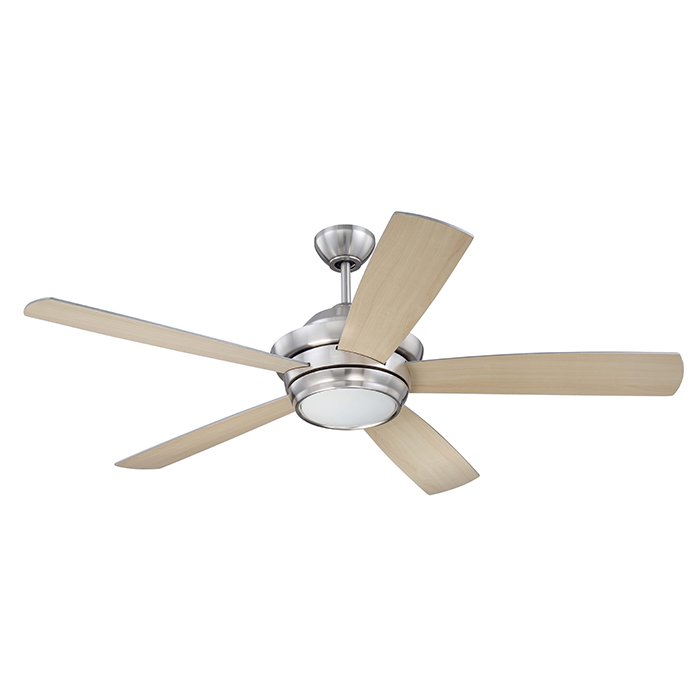 52" Ceiling Fan in Brushed Polished Nickel with Silver/Maple Blades and Matte White Glass