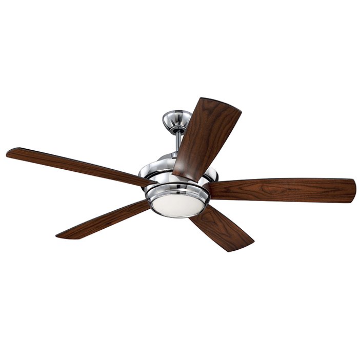 52" Ceiling Fan in Chrome with Flat Black/Walnut Blades and Matte White Glass