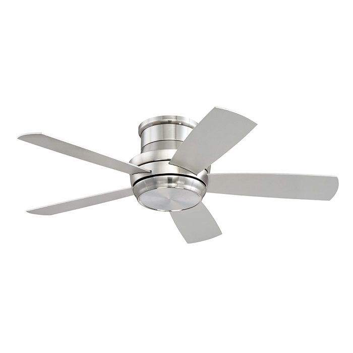 44" Ceiling Fan in Brushed Polished Nickel with Silver/Maple Blades and Matte White Glass