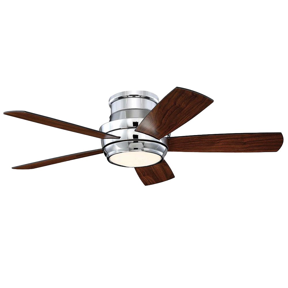 44" Ceiling Fan in Chrome with Walnut/Matte Black Blades and Matte White Glass