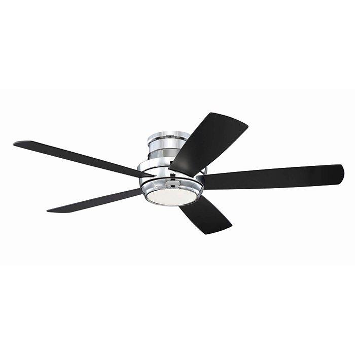 52" Ceiling Fan in Chrome with Walnut/Flat Black Blades and Matte White Glass