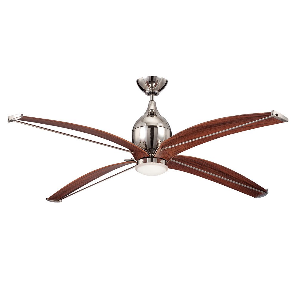 60" Ceiling Fan with Integrated Light Kit in Polished Nickel with Classic Walnut Blades