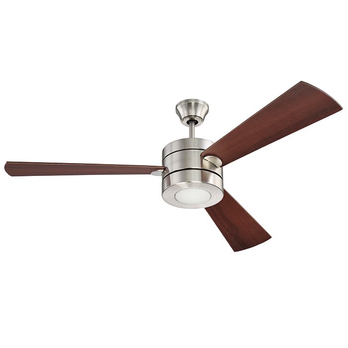 54" Ceiling Fan in Brushed Polished Nickel with Dark Walnut Blades and Matte White Glass