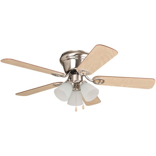 42" Hugger Ceiling Fan with 3 Lights Light Kit in Brushed Nickel with Ash/Walnut Blades