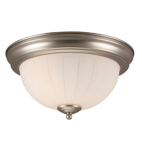 11" Step Pan Flush Mount Light in Brushed Nickel with Frosted Melon Glass