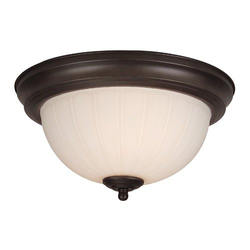 11" Step Pan Flush Mount Light in Oiled Bronze with Frosted Melon Glass