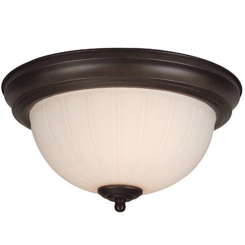 13" Step Pan Melon Flush Mount Light in Oiled Bronze with Frosted Melon Glass
