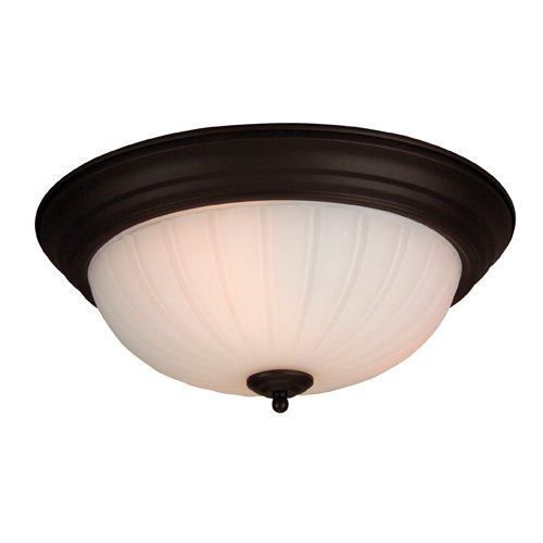 15" Step Pan Melon Flush Mount Light in Oiled Bronze with Frosted Melon Glass