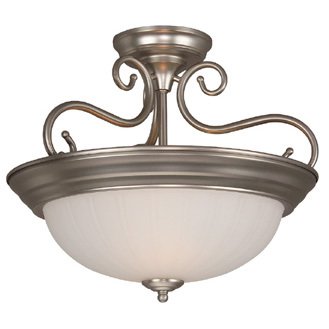 15" Semi Flush Light in Brushed Nickel with Frosted Melon Glass